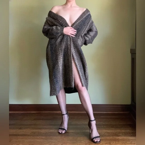 Striped Mohair Coat, Vintage Retro Open Front Coat, Petite - Picture 6 of 8